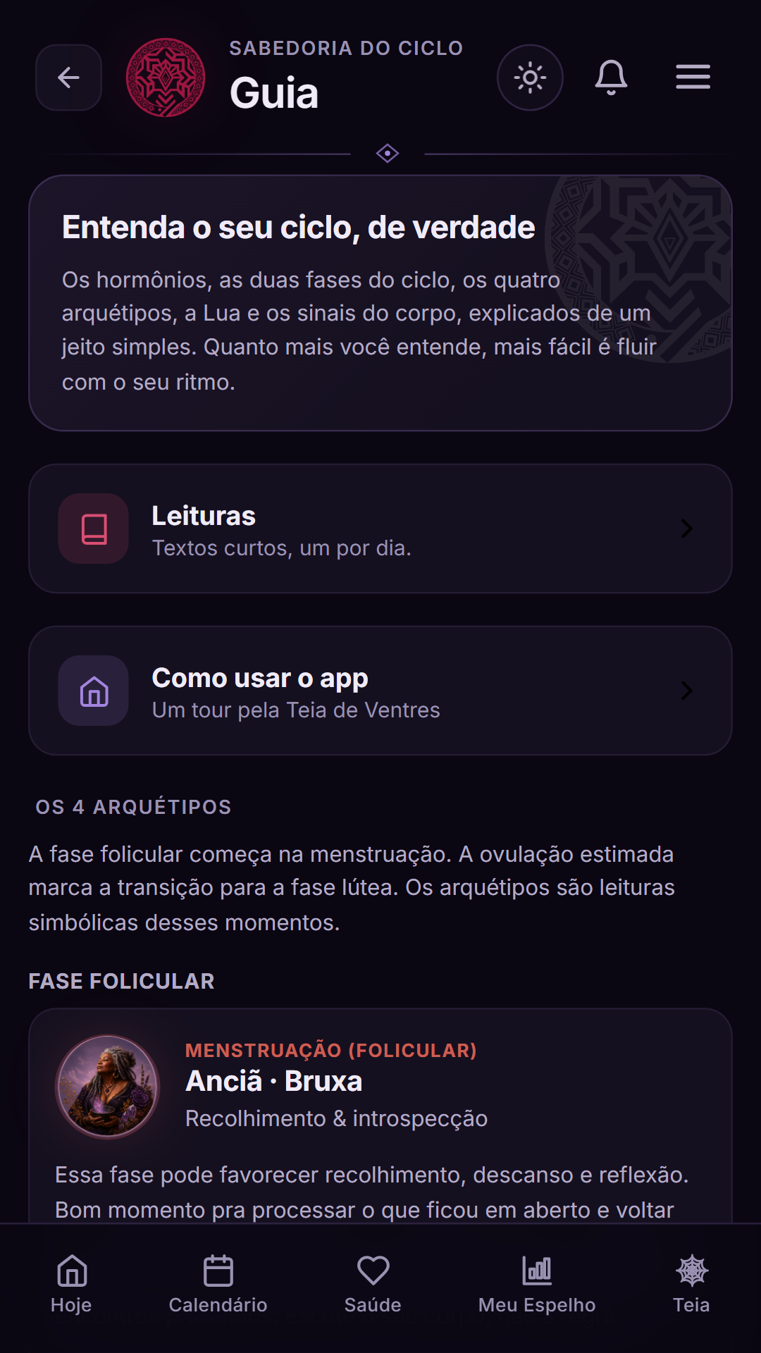 Tela atual de Guia com dados fictícios