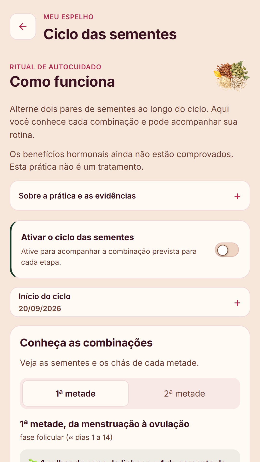 Tela atual de Ciclo das sementes com dados fictícios